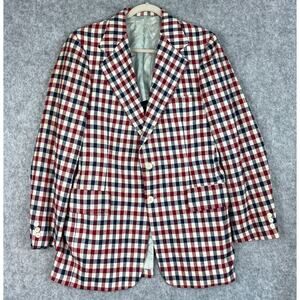 Vintage Beckwith Blazer Sport Coat Mens 42R Red Blue Check 2 Button